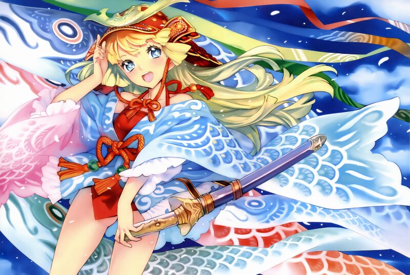 anime girl with sword and koi
