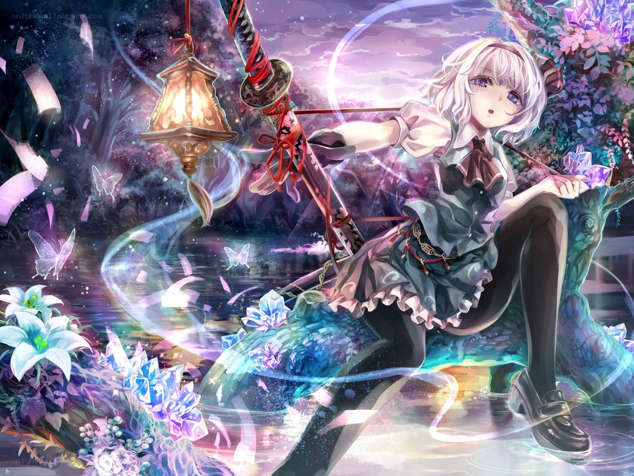 Anime girl with sword and lantern