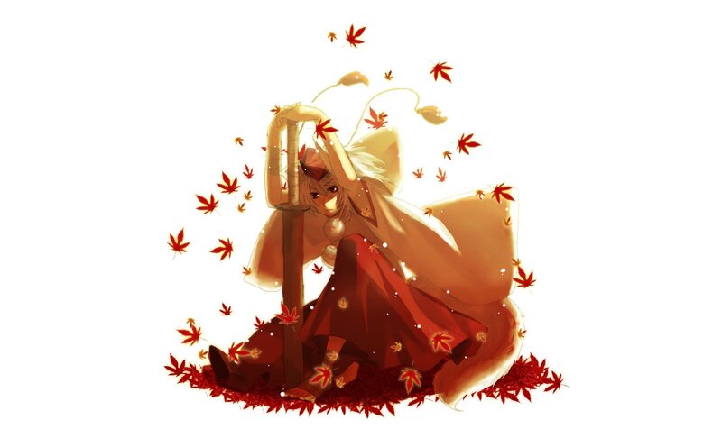 anime girl with sword and leaves