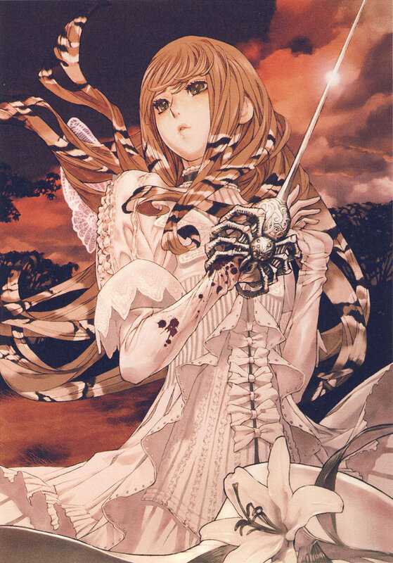 Anime girl with sword and lilies