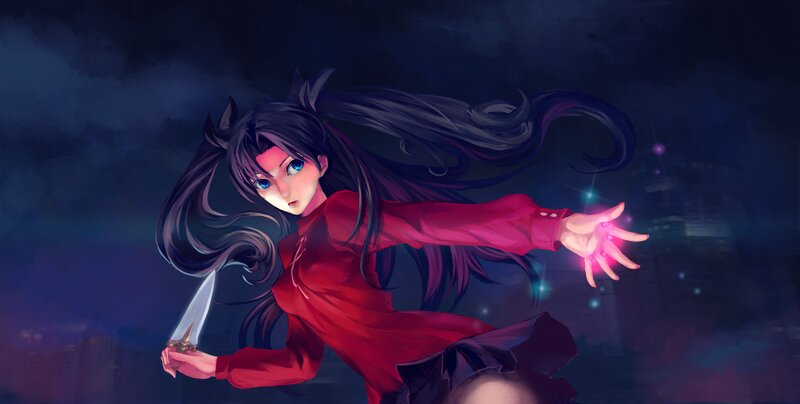 anime girl with sword and magic