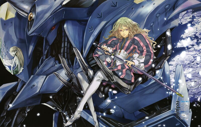 Anime girl with sword and mech