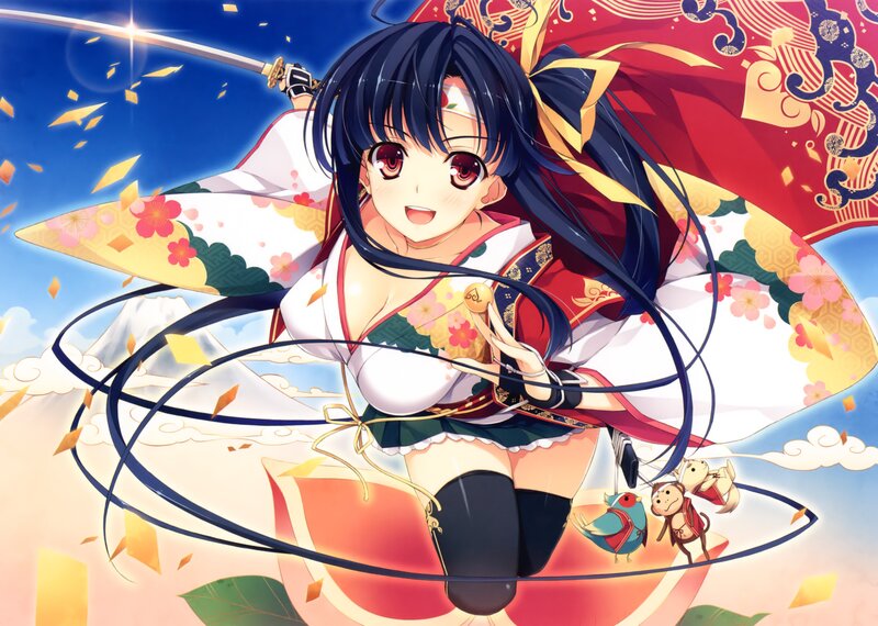 anime girl with sword and monkeys