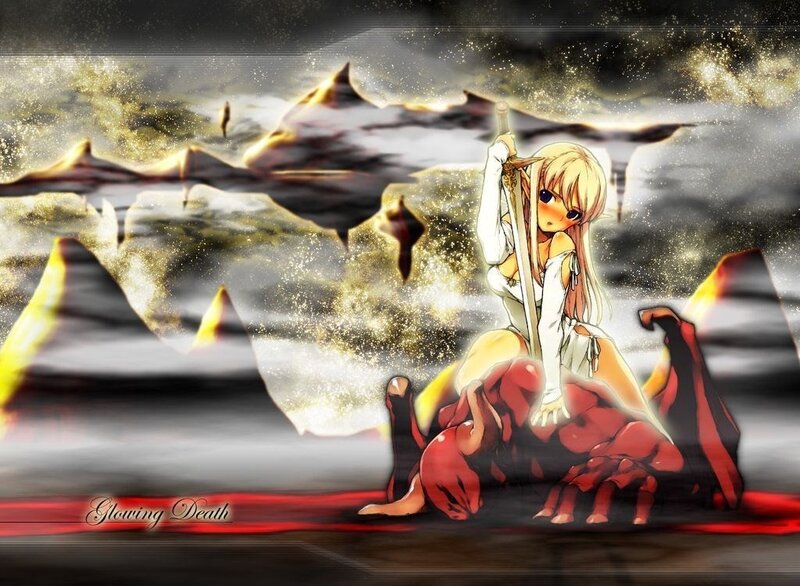 Anime girl with sword and monster