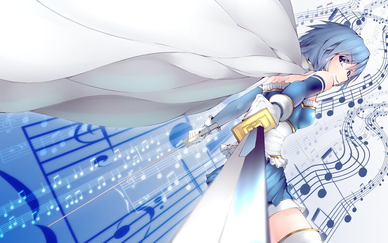 anime girl with sword and music