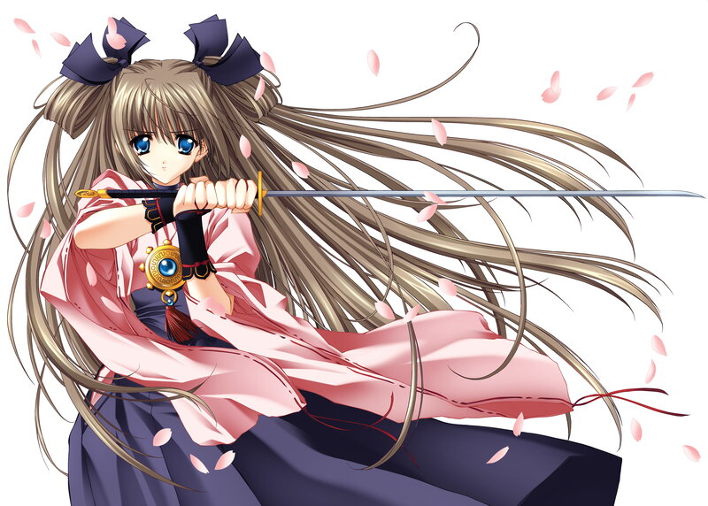 anime girl with sword and petals