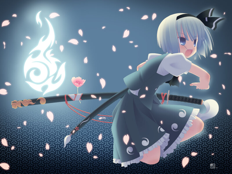 Anime girl with sword and petals