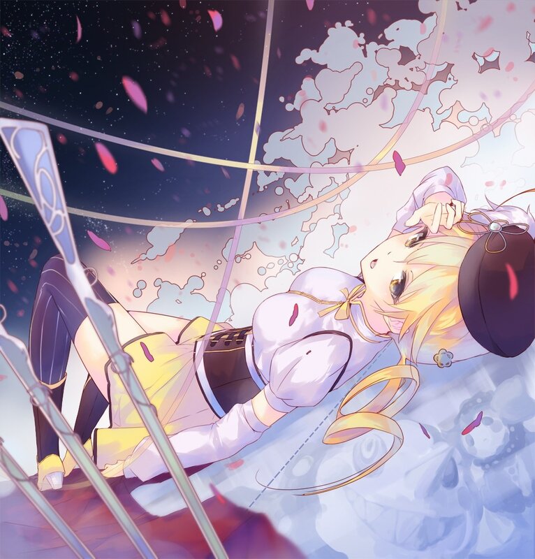 Anime girl with sword and petals