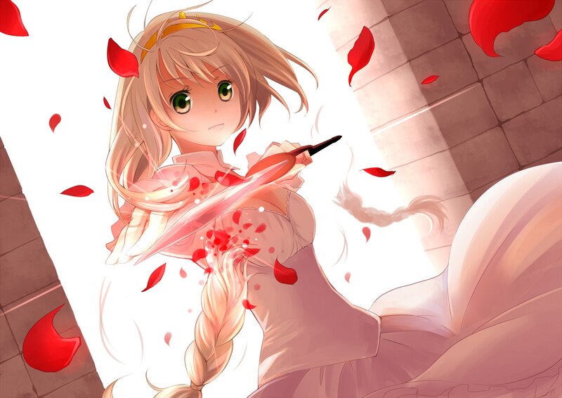 Anime girl with sword and petals