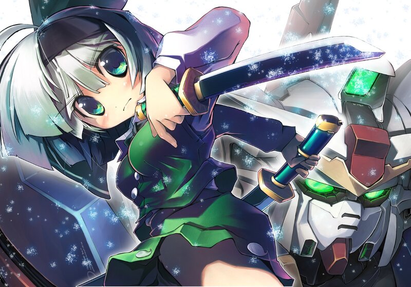 anime girl with sword and robot