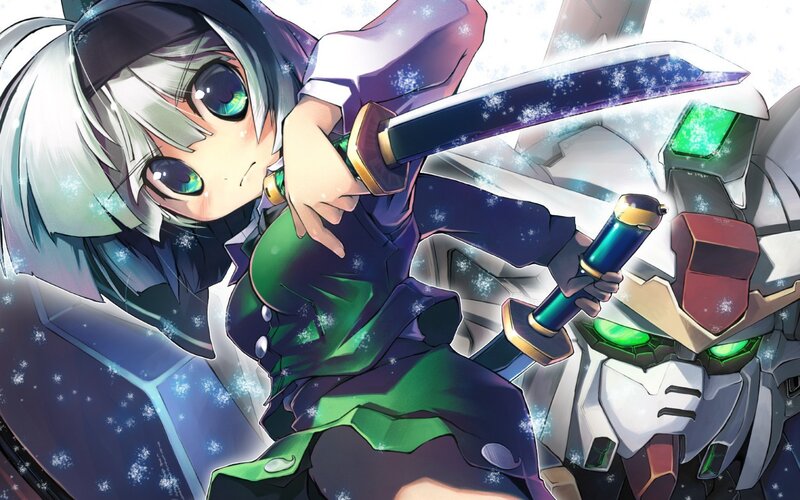 anime girl with sword and robot
