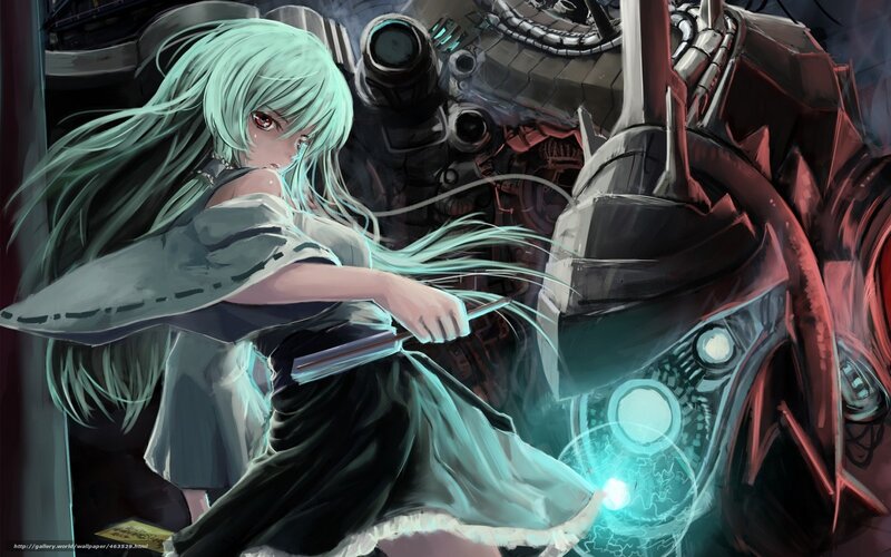 anime girl with sword and robot