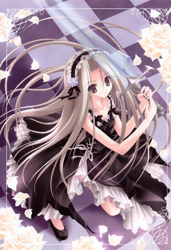 anime girl with sword and roses