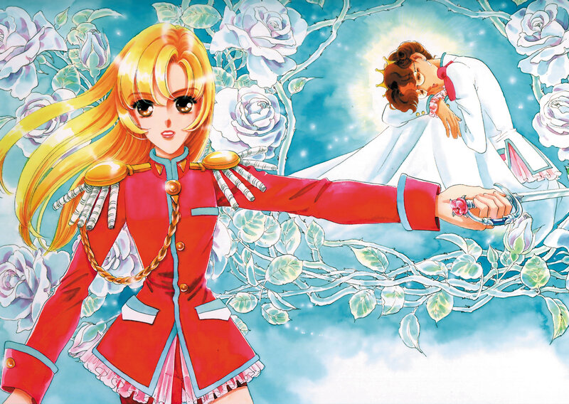 Anime girl with sword and roses