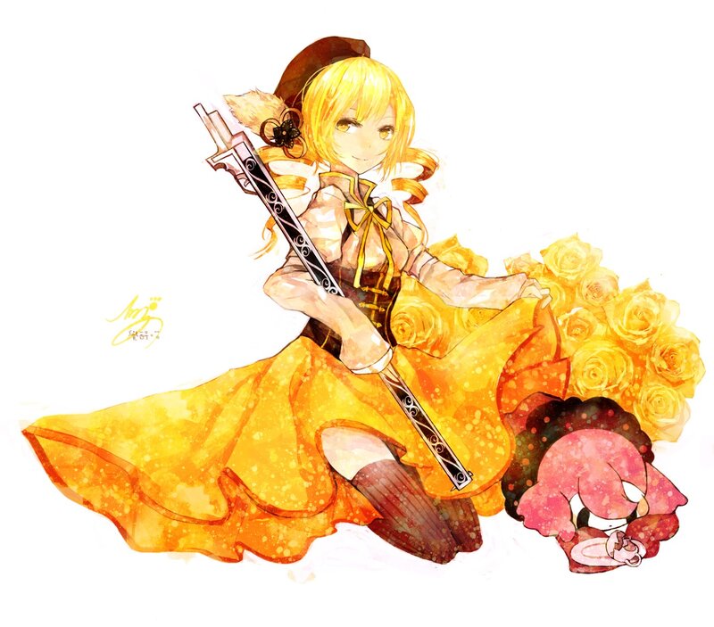 Anime girl with sword and roses