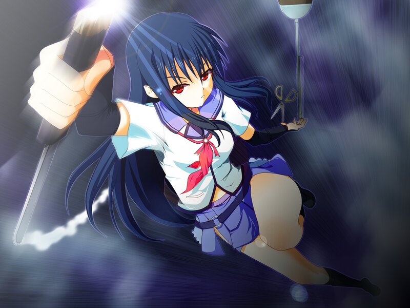 anime girl with sword and scissors