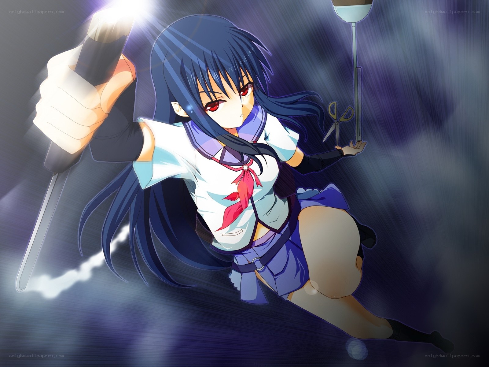 anime girl with sword and scissors