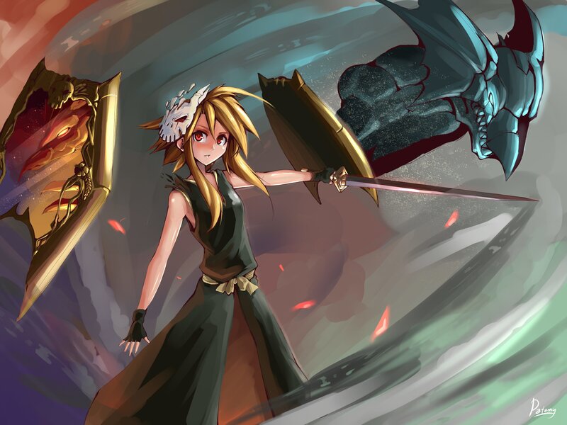 anime girl with sword and shield