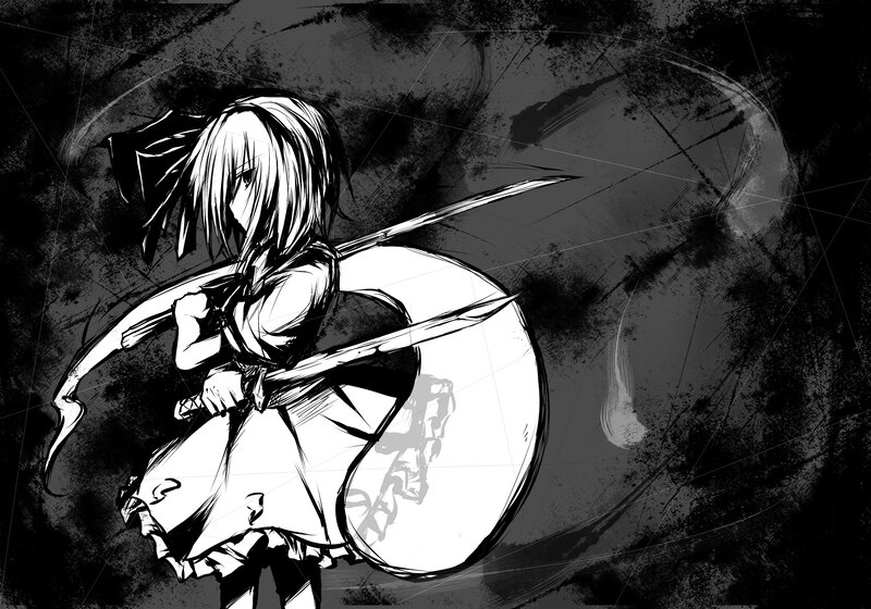 anime girl with sword and shield