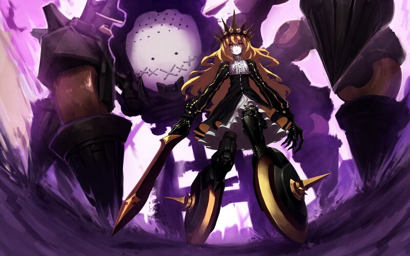 anime girl with sword and shield