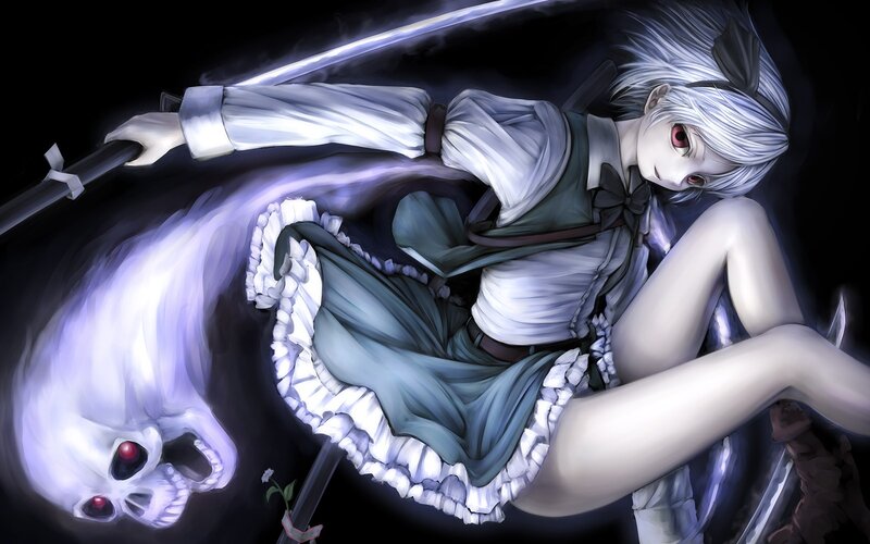 anime girl with sword and skull
