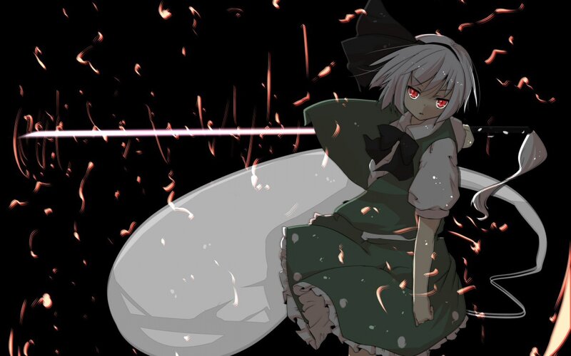 anime girl with sword and sparks