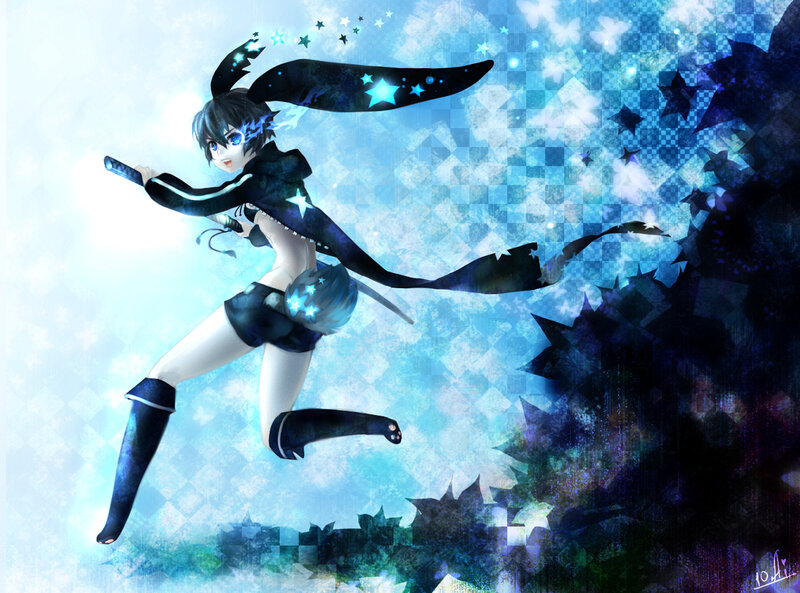anime girl with sword and stars