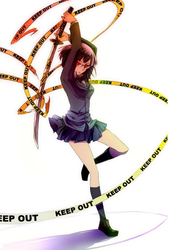 anime girl with sword and tape