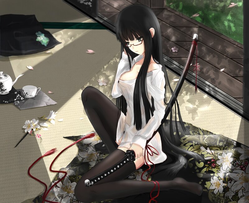 Anime girl with sword and tea
