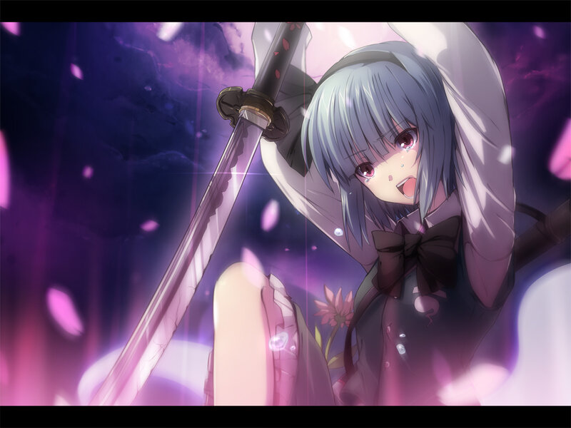 Anime girl with sword and tears