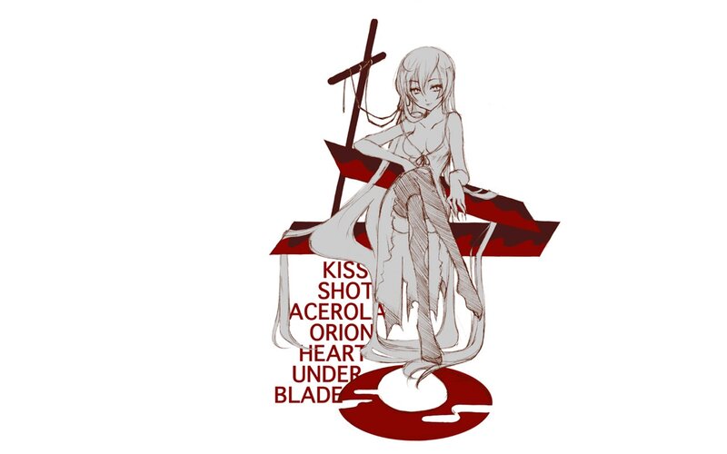 anime girl with sword and text