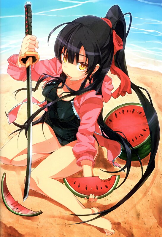 Anime girl with sword and watermelon