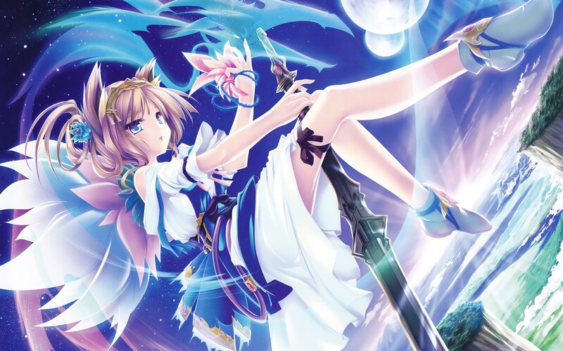 anime girl with sword and wings
