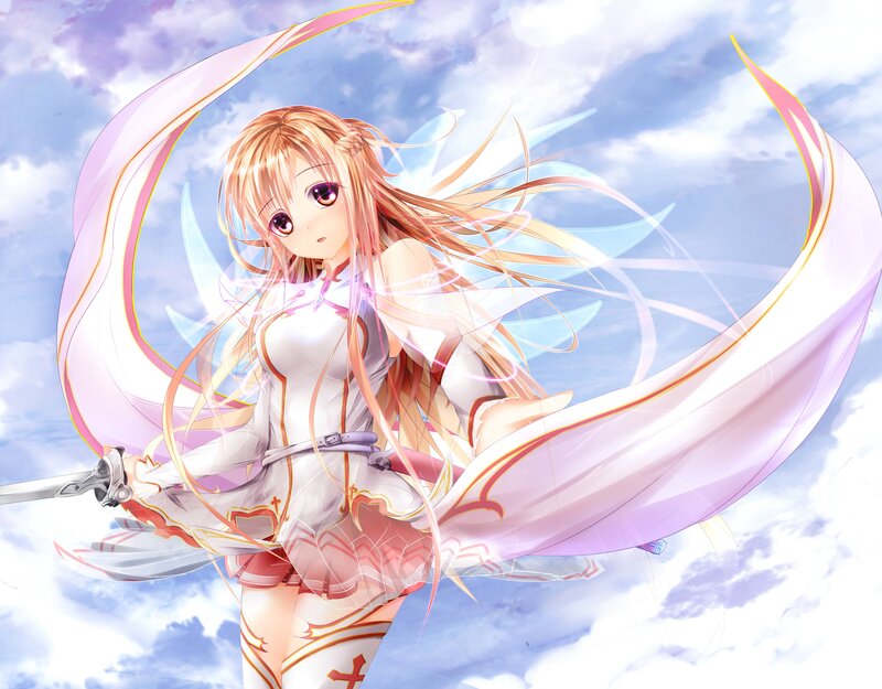 anime girl with sword and wings