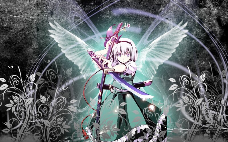 anime girl with sword and wings