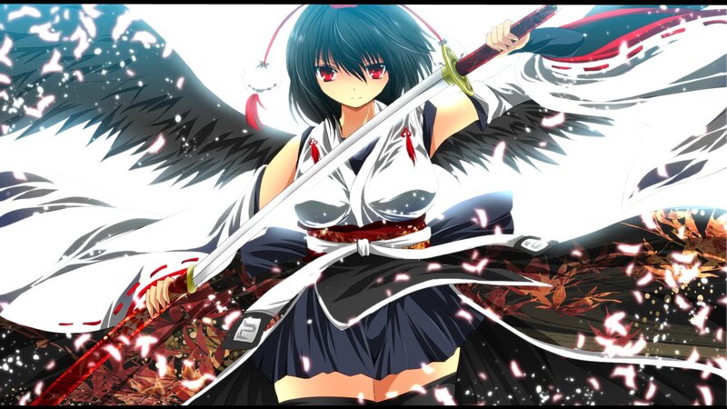 anime girl with sword and wings