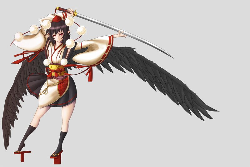 anime girl with sword and wings