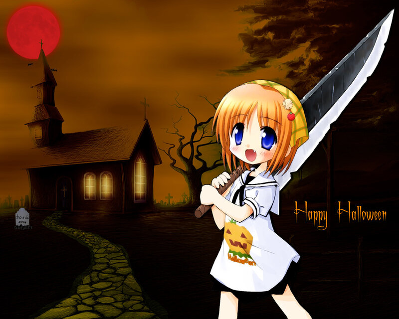 Anime girl with sword at Halloween
