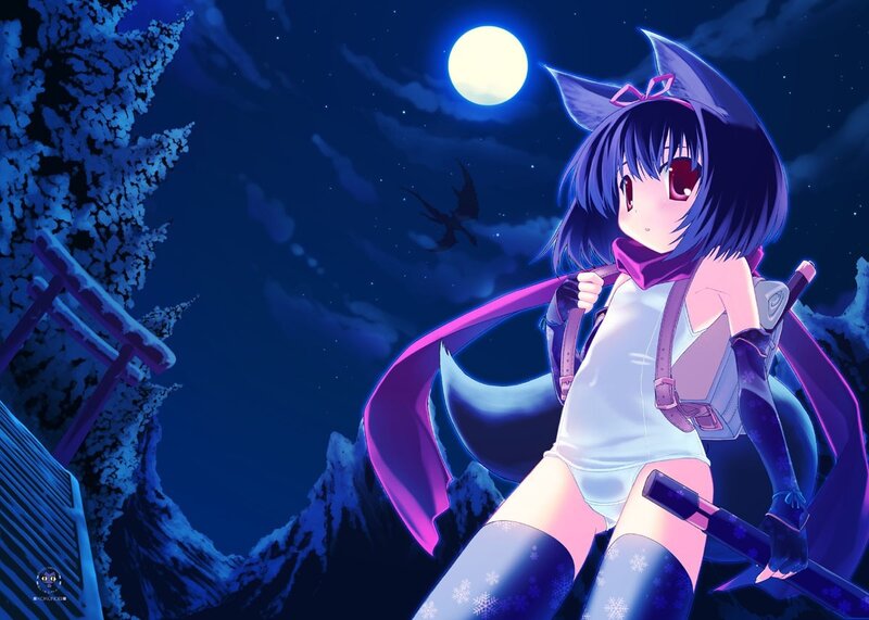 anime girl with sword at night