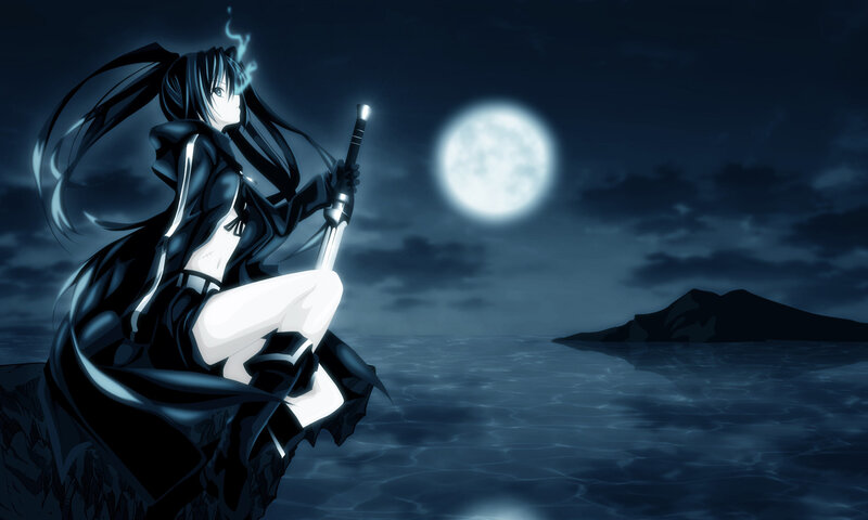 anime girl with sword at night