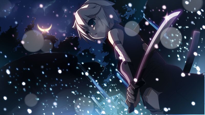 anime girl with sword at night