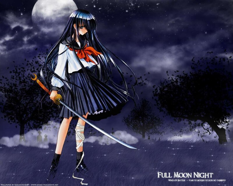 Anime girl with sword at night