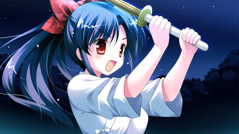 anime girl with sword at night