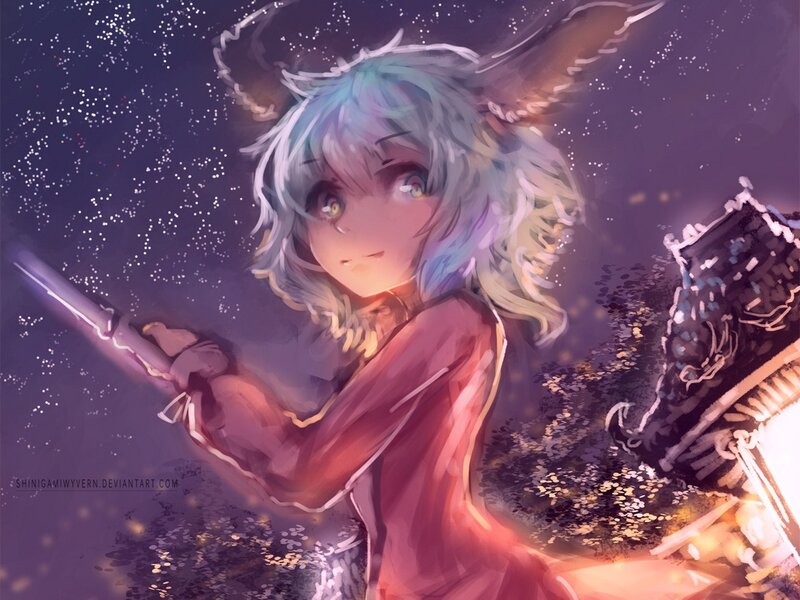 anime girl with sword at night