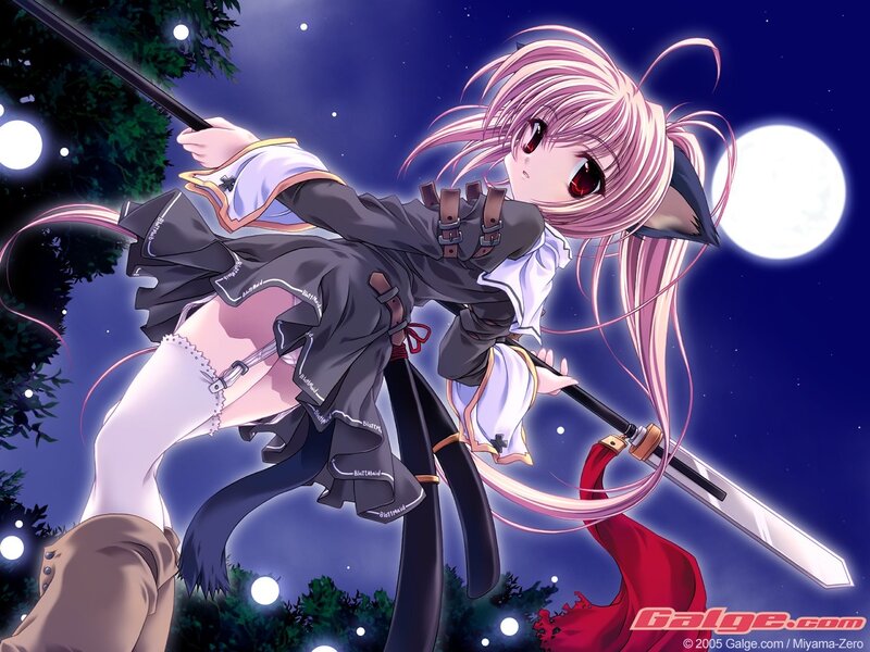 Anime girl with sword at night