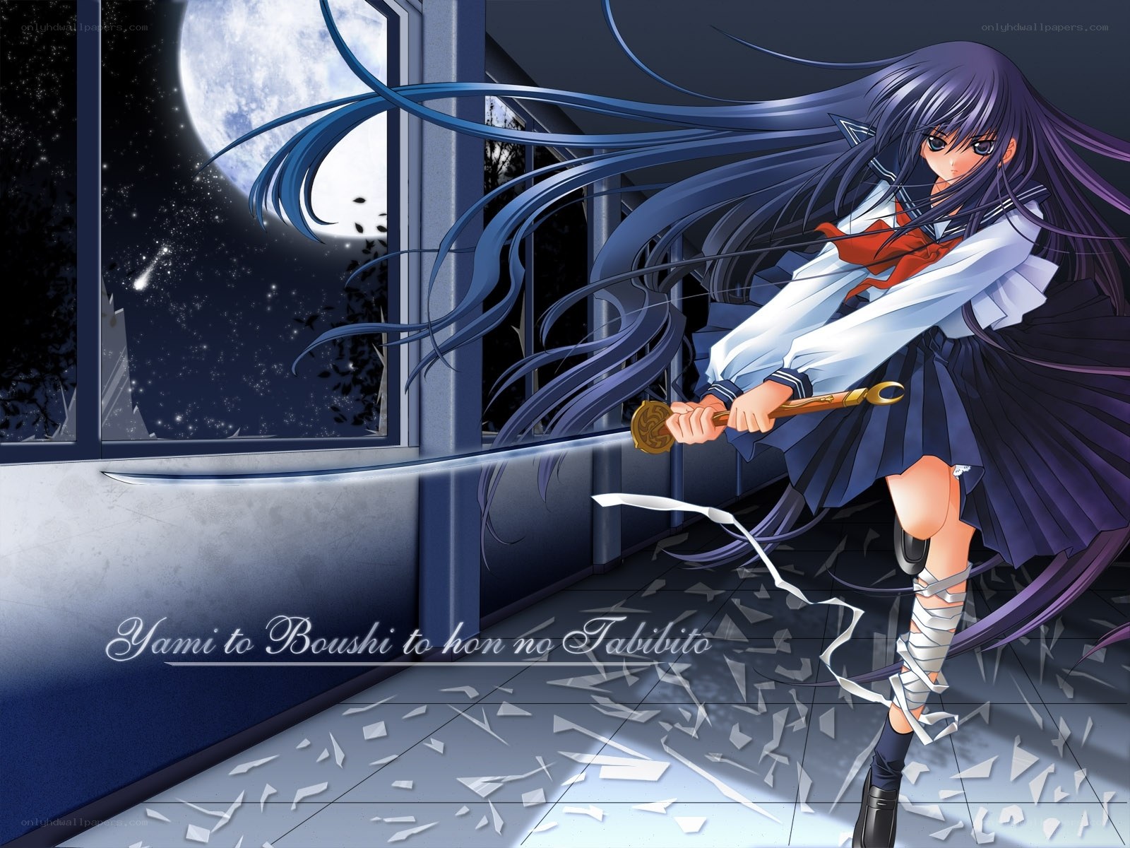Anime girl with sword at night