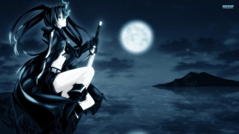 anime girl with sword at night