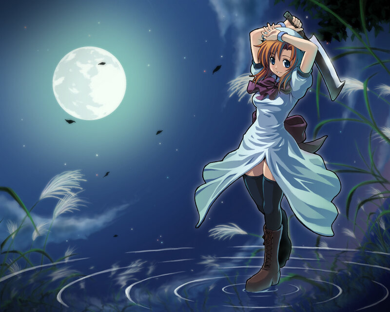 Anime girl with sword at night