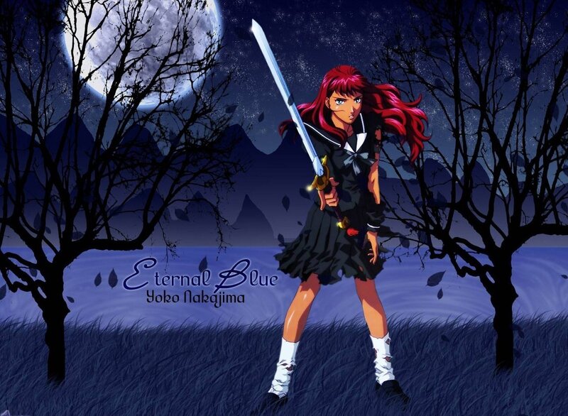 Anime girl with sword at night