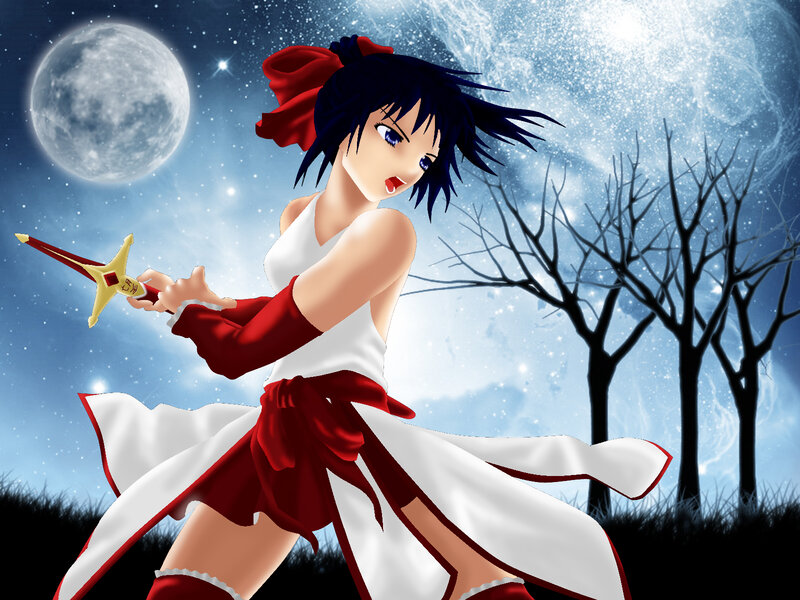 Anime girl with sword at night